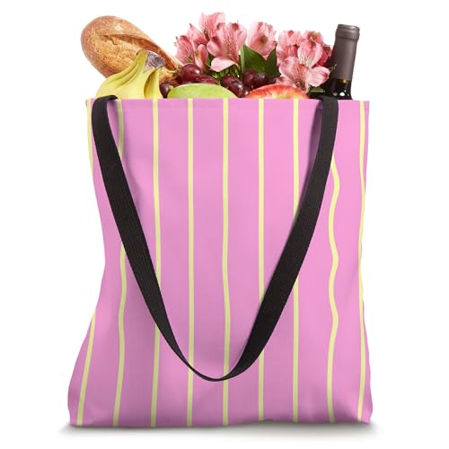 Bolso Tote Estampado Rayas Verticales Rosa y Amarillo miniatura 4