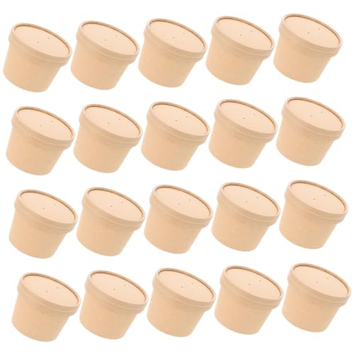 CIYODO 20個 使い捨てクラフト紙スープ容器 蓋付き 耐熱紙製テイクアウトボウル ポータブル食品用カップ ホーム 飲食店用