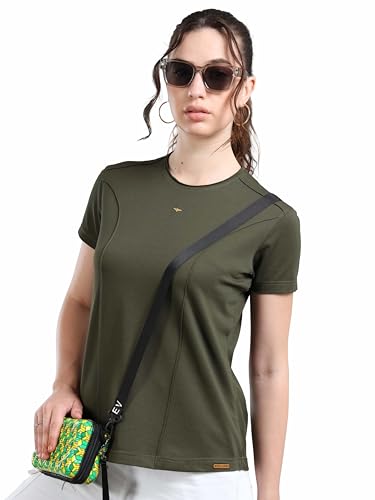 Image of STELLERS Womens Spiumo Cotton Solid Crew Neck T-Shirt Regular Fit | Odour Resistant | Quick Dry | Stretchable | Lightweight