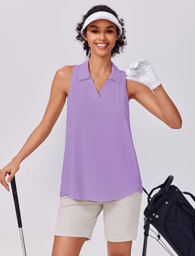 Image of PINSPARK Womens Golf Shirt UPF 50+ Sleeveless Collared Shirts Quick Dry Tennis Polo V-Neck Racerback Athletic Workout Tank