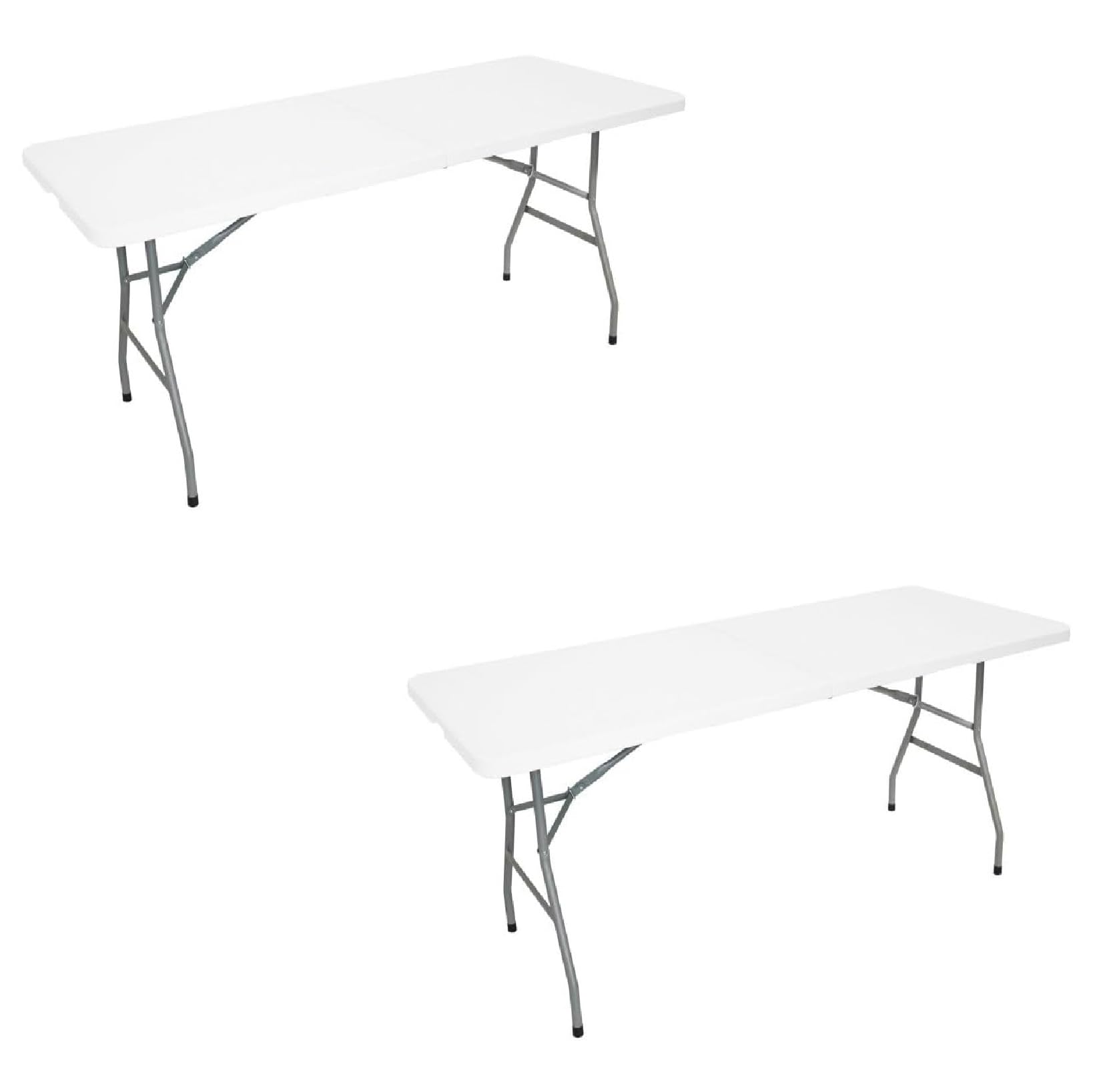 Set di 2 tavolo pieghevoli campeggio per esterni, tavolo da pranzo pieghevole rettangolare, per 6/8 persone, 180 cm,bianco