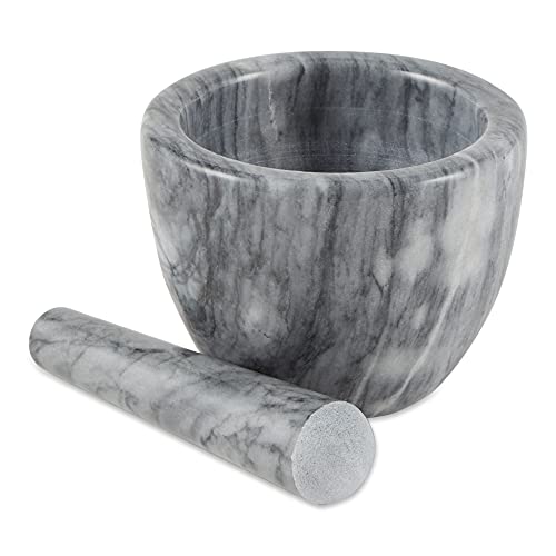 Rsvp International Grey Marble Mortar & Pestle, 6 Ounce | Grind Spices, Powder Pesto, Mash Herbs, Crush Pills | Unique Marble Design #TOP3