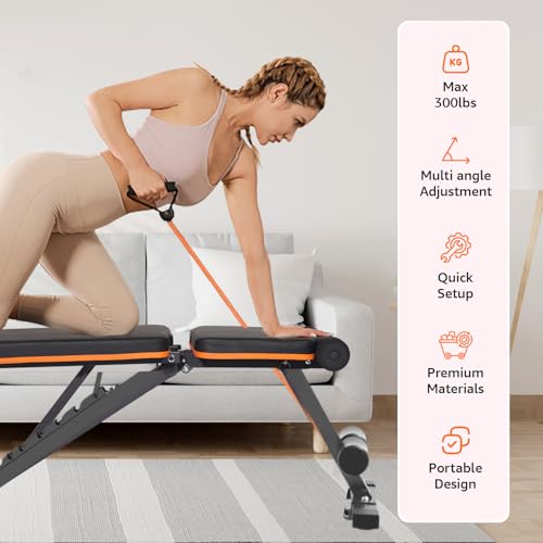 Image of MAXPRO MP-AB301 MAXBENCH Commercial Grade Adjustable And Foldable Gym Bench Incline,Decline & Flat 250 Kg Capacity Fitness Gym Bench with Resistance Ropes For Home Workout,Adjustable Strength Training Bench for Full Body Workout