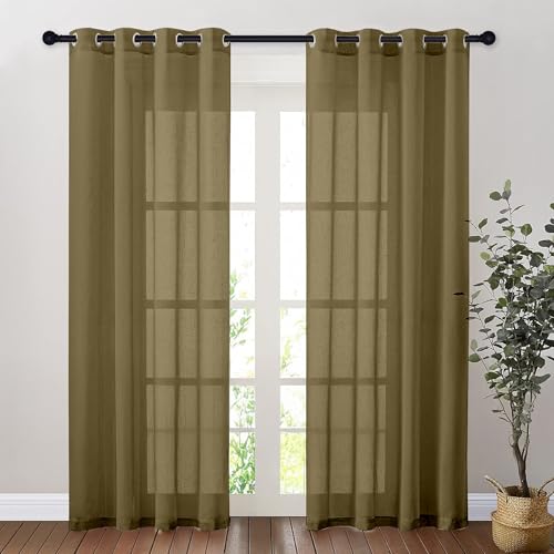 Image of Amazon Basics - Linen Textured Sheer Door Curtains | Light Filtering | 7 Feet | Set of 2 | Plain Design | for Living Room, Bedroom & Balcony | 210cm x 115cm, Color - Taupe