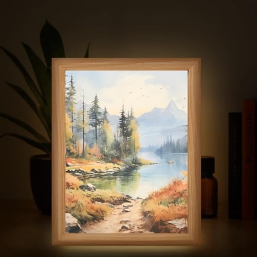 Light Up Painting, Autumn Forest Wall Art Picture Light Gothic Forest Light Up Desktop Art Frame, 10 Brightness USB Powered 3 Lighting Modes, Anxiety Relief Gift for Bedroom Home-Without Acrylic Panel