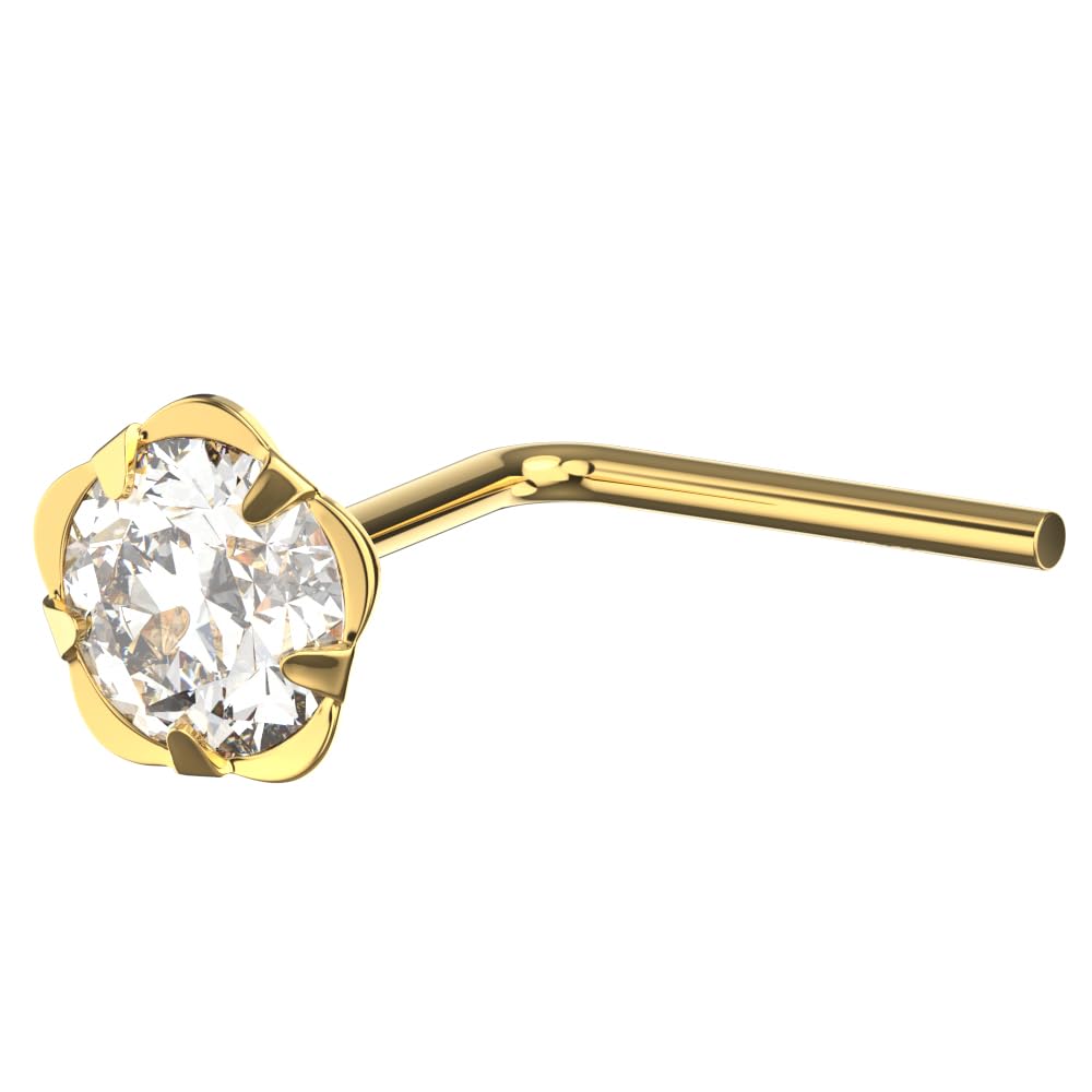 Piercing de nariz de oro amarillo macizo de 14 quilates con circonita cúbica sobre flor