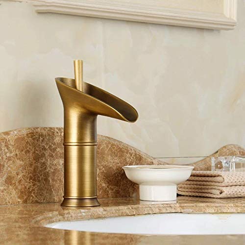 Mitigeur de lavabo cascade noir et laiton antique pour eau chaude et froide