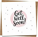 Genesungskarte, 145 mm x 145 mm, modernes minimalistisches Design mit rosa Pinselkreisen und Punkten, inklusive Kraftumschlag, Grußkarte für Genesung, kranker Freund, Krankenhaus oder Chirurgie