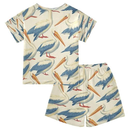 Pajama Sets Short Sleeve Pelican Pattern Cartoon Soft Cotton Summer Sleepwear 2 Piece PJS Size 5-14T2