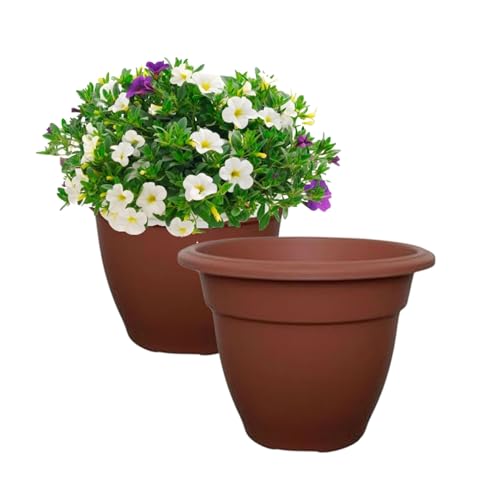 Shop4allsorts 2 x Terracotta Colour 30cm small round bell plant pot - plastic plant pot - small indoor and outdoor garden planter - traditional bell shape pot.