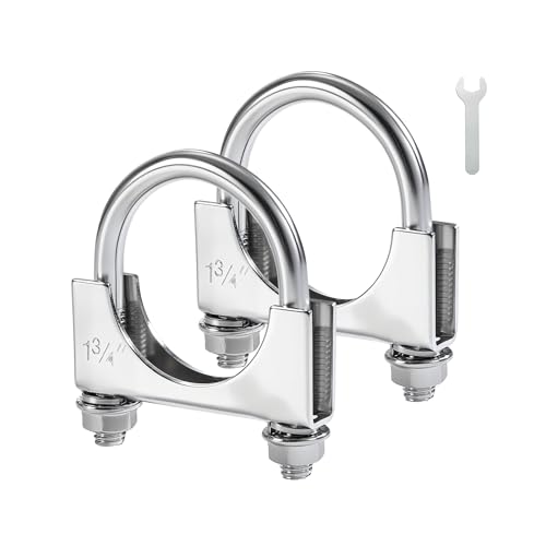 Image of EVIL ENERGY 1.75 inch Heavy Duty U Bolt Exhaust Clamp, 1 3 /4 Inch Stainless Steel U Muffler Clamps, Saddle Style, 2PCS