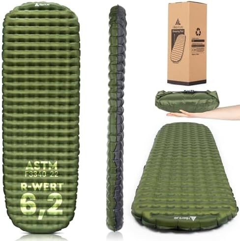 HIKENTURE Isomatte Camping R-Wert 6,2, 8CM Dicke Luftmatratze 198×64cm | Kleines Packmaß, Ultraleicht, mit Pumpsack, geeigent für 4 Jahreszeiten, Effektive Isolierung gegen Kälte O