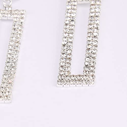Rhinestone Long Drop Earrings Statement Rectangle Dangle with Circle Studs Fashion Jewelry4