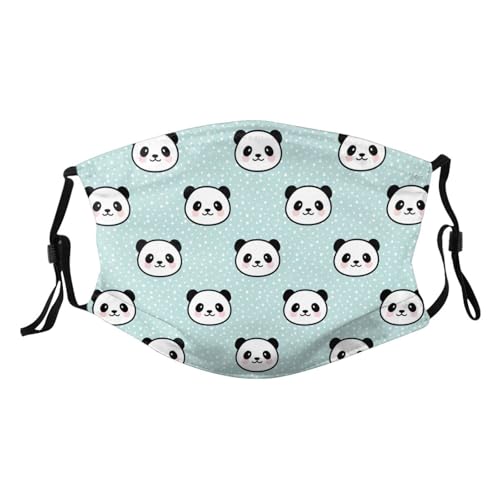 Yaxongx Cartoon Panda Print Face Mask Washable Reusable Adult Cloth Dust Mask 5-Layer Protection Activated Carbon Filter Adjustable Anti Dust Face Masks with 2 Filter for Women Men, 1 PCS
