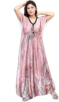 G4Girl Women's Silk Geometric Print Maxi Nightgown