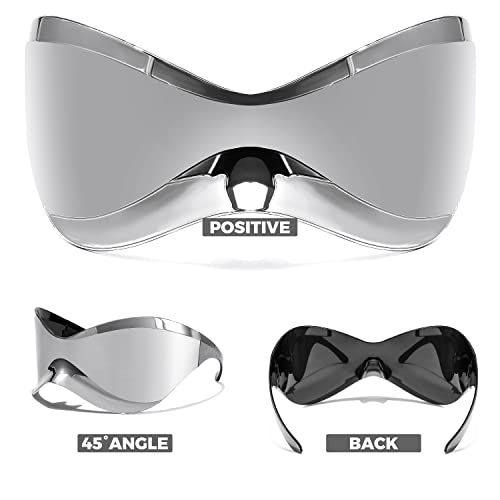 FEISEDY Oversized Shield Futuristic Sunglasses for Women Men Alien Fashion Y2K Wrap Around Visor Sun Glasses Shades B91012
