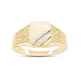 AFFY Men's Two-Tone Zeus Signet Ring In 14K Yellow Gold Over 925 Sterling Silver, Ring Size 10