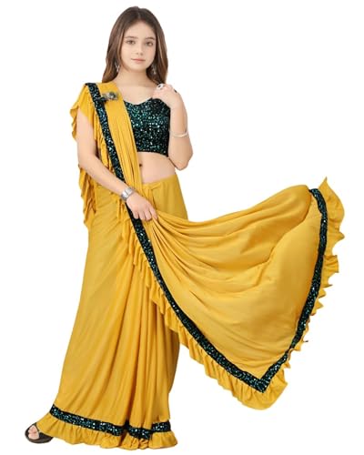 Dhyey fashion Girl's Lycra Silk Blend Ready To Wear Ethnic Ruffle...