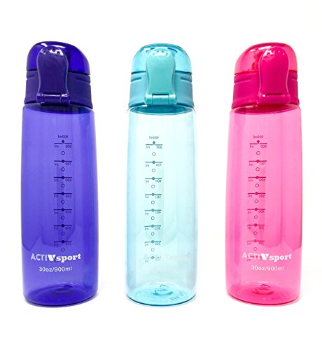 Sports Water Bottle 3-Pack Multi-Pack, 3 Colors - Eastman Tritan, BPA-Free, Leak-Proof - Secured & Locking Lid, Break-Resistant - 30oz (900mL) - by Unity (Purple/Turquoise/Pink)