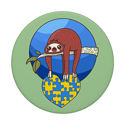 Down Syndrome Cute Sloth holding heart, Down Syndrome Day PopSockets Swappable PopGrip, Black - Image 3