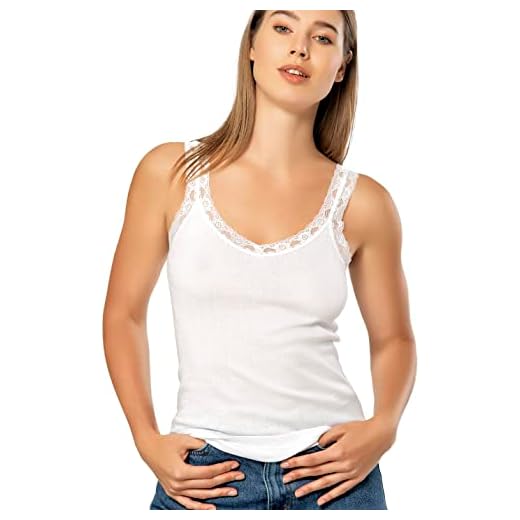 VAVONNE Camisole for Women, 100% Cotton, Airy Soft Comfy Cami Tank Tops Lace Undershirt (White/Lace Strap, Large)