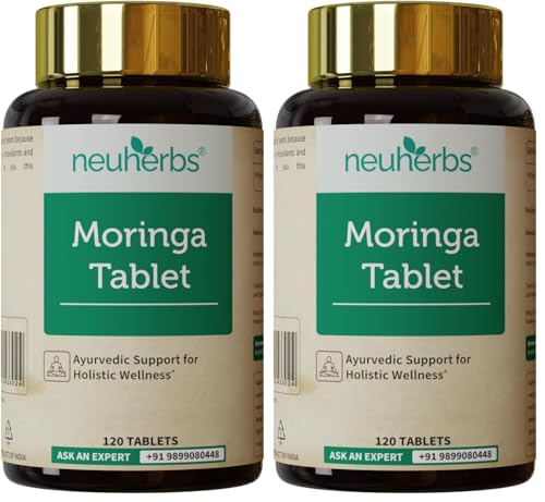 Image of Neuherbs Moringa Tablets 1000mg | Drumstick Leaves Powder Tablets For Energy, Immunity, Digestion & Heart Health With No Artificial Preservatives | 120 Tablets (Pack of 2)
