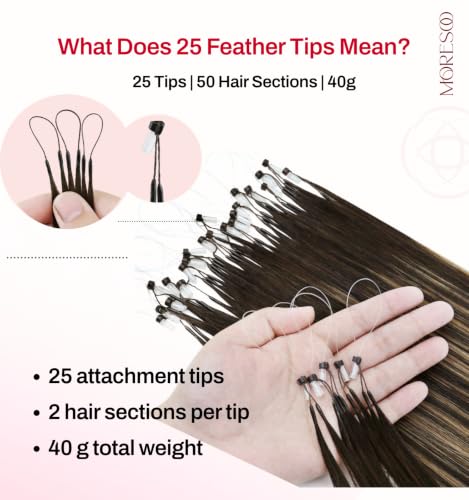 Image of Moresoo Microlink Hair Extensions, Feather Tip, Caramel Balayage, 18 Inch