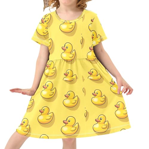 Pigsaly Girls Short Sleeve Dress Funny Cute Yellow Ducks Girls Summer Dress Playwear Dresses 2T3