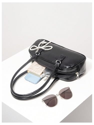 Verdusa Women's Vintage PU Leather Shoulder Handbags Double Strap Square Underarm Bags with Bow Decor3