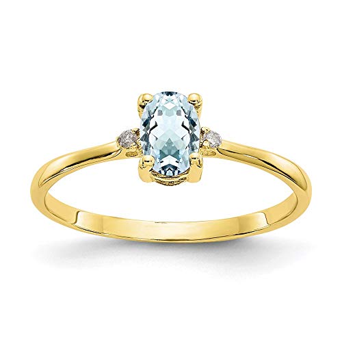 10k Yellow Gold Diamond Blue Aquamarine Birthstone Band Ring Size 6.00 March Oval Fine Jewelry For Women Gifts For Her