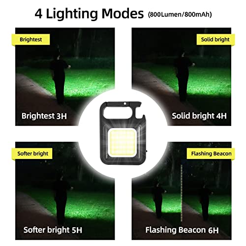 Flydouble Cob Keychain Work Lights Kits, 2Pack 1600Lumen Mini Led Flashlights, 4 Light Modes Small Flashlight With Bracket And Magnet, Portable Pocket Light With Bottle Opener, Rechargeable #TOP6