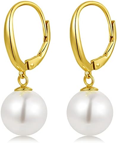 jiamiaoi Pearl Earrings for Women Silver Pearl Drop Earrings Hypoallergenic Pearl Earring Leverback Pearl Earrings Drop, Pearl Hoop Earrings with Diamonds Freshwater Pearl Dangle Earrings