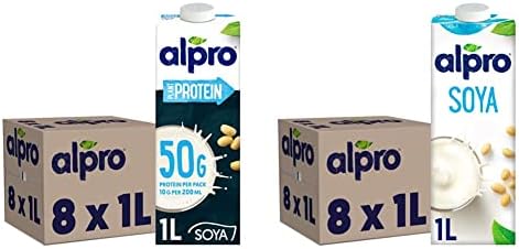 Alpro SOYA High Protein Plant-Based Long Life Drink, Vegan & Dairy Free, 1L (Pack of 8) & Soya Plant-Based Long Life Drink, Vegan & Dairy Free, 1L (Pack of 8)