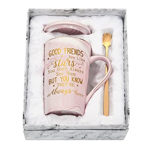 Juego de tazas de café con caja de regalo, regalos de amistad para mujeres, regalos de amigos para niñas, taza de té de mármol rosa de 14 onzas, regalos de hermana para ella, niñas, amigos cumpleaños