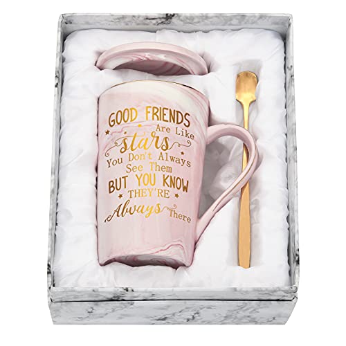 Friendship Coffee Mug Set with Gift Box - Good Friends are Like Stars, 14 Oz Pink Marble Mug Tea Cup, Sister Gifts for Her, Girls, Friend Birthday