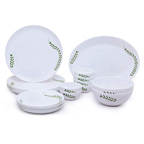 Larah by Borosil Botanica Moon Series Opalware Dinnerset | 21 Pieces for Family of 6 | Microwave & Dishwasher Safe | Bone-Ash Free, Crockery Set for Dining & Gifting | Plates & Bowls, White