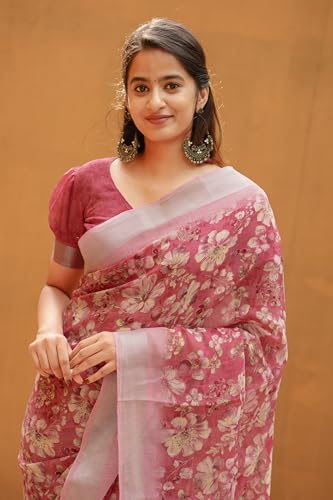 Image of MIRCHI FASHION Saree for Woman Cotton Blend Printed | Traditional Ethnic Sari for Ceremonial Use and Farewell with Blouse Piece