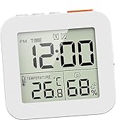 LOL-FUN デジタル浴室時計アラーム付きシャワータイマー、浴室用時計、キッチンタイマー時計、温度計湿度計壁掛け時計, 白い