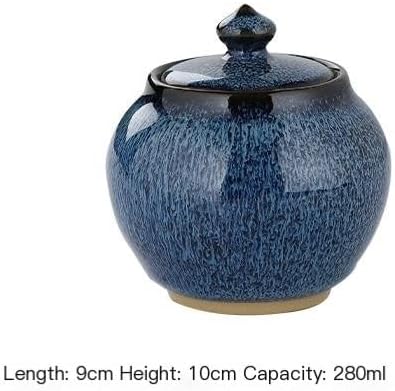 SONGCHAO Sugar Jar Ceramic Tea Cans Sealed Cans Retro Tea Storage Cans Portable Mini Tea Cans Small Stoneware Tea Cans Tea Canister(B)
