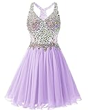 Fanciest Women's Beaded Chiffon Homecoming Dresses Short Prom Gown 2024 Cocktail Party Dress Lavender US12