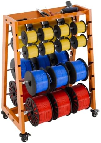 WINOVERCO Wire Spool Rack with Tool Box, Heavy Duty 8-Rod Adjustable Cable Dispenser with Locking Wheels, 400LB Capacity Wire Holder Organizer for Electrical, Industrial and Retail Use