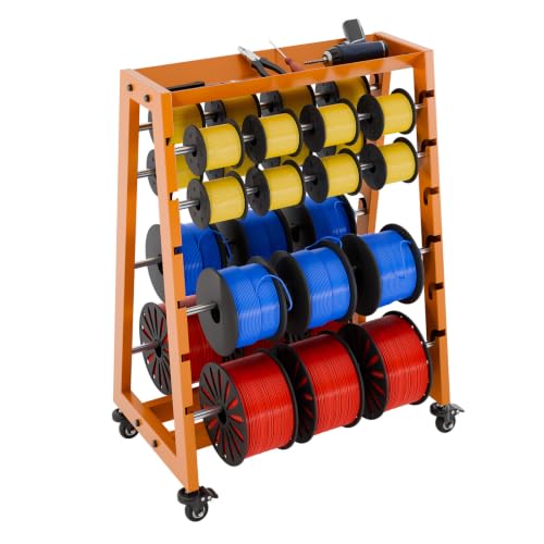 WINOVERCO Wire Spool Rack with Tool Box, Heavy Duty 8-Rod Adjustable Cable Dispenser with Locking Wheels, 400LB Capacity Wire Holder Organizer for Electrical, Industrial and Retail Use