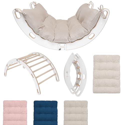 MAMOI® Kletter-Dreieck | Holz Klettergerüst Indoor | Kletterbogen mit Matte | Regenbogenwippe Holz | 100% ECO | Made in EU