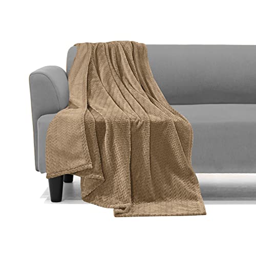 Image of Elegant Comfort Lightweight Printed Throw Blanket- All Season, Ultra Soft, Cozy and Plush- Decorative Throw Blankets, Perfect for Lounging, 50 x 70 inches, Chevron Mocha, Throw Blanket