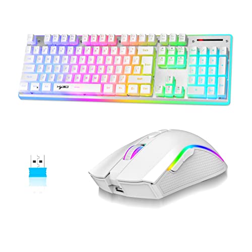 MAMBASNAKE KUIYN L96 Wireless Keyboard Mouse Combo, 3000mAh Rechargeable RGB Full Size Keyboard with Pudding Keycaps +4800DPI Optical Mice, K10 RK10 Mechanical Feel Keyboard and Mouse Set for PC Gamer