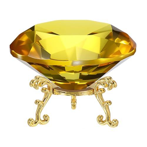 Presse-papiers en cristal diamant jaune pour décoration de table de mariage