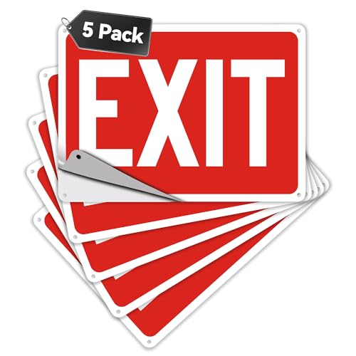 5 Pack Exit Signs Exit Sign Stickers for Door and Wall Mount - High Visibility Safety Sign Premium Self-Adhesive Vinyl Easy to Install (Red)