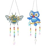 2 Pack 5D Bee Diamond Painting Suncatcher Wind Chime Double Sided Crystal Gem Paint by Number Kit DI