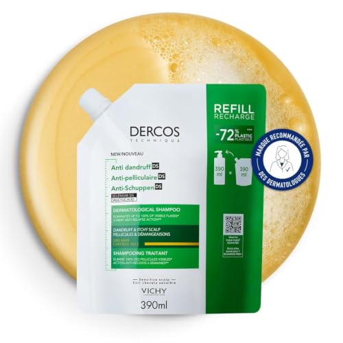 Vichy, Dercos, Shampooing Anti-Pelliculaire DS, Pellicules & Démangeaisons, Cheveux Secs, Éco-recharge, 390ml