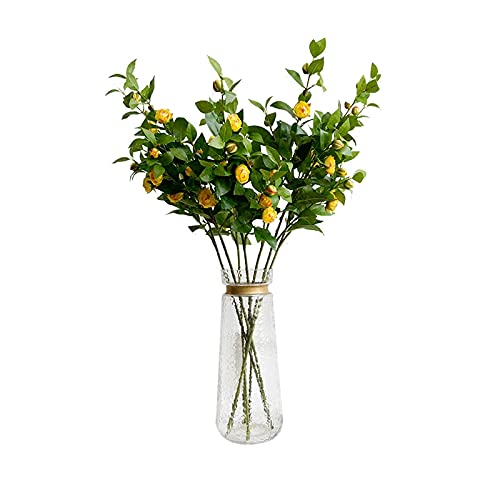 BZBZB Flores Artificiales Flores Artificiales al Aire Libre, 90 cm/35,43 Pulgadas, Flores Artificiales Grandes de Camelia de Seda con jarrón de Vidrio, par
